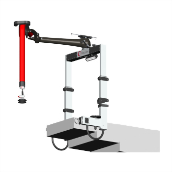 Articulated mechanical arm system red black white