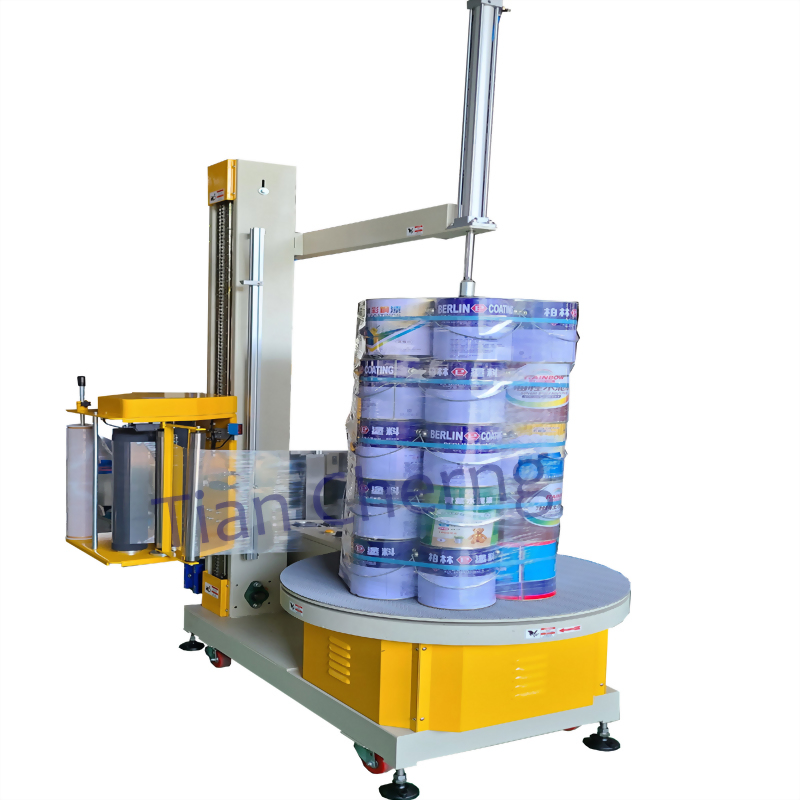 Automatic pallet stretch wrapping machine paint cans
