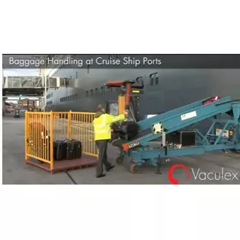 Efficient baggage handling at a cruise ship port with a lifting system.