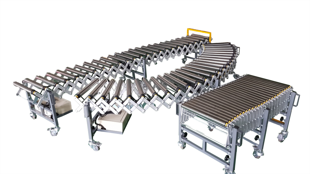 Expandable flexible roller conveyor system