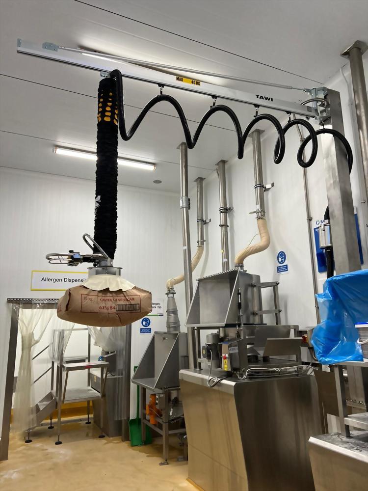 Industrial allergen dispensing tawi lifter sugar bag