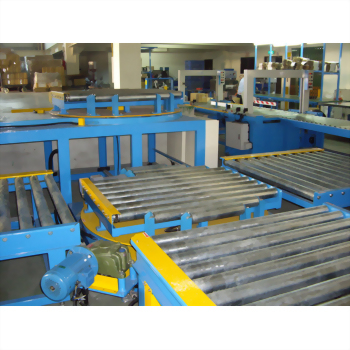 Industrial automated roller conveyor system rotating platform