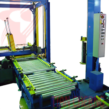 Industrial automatic pallet stretch wrapper conveyor machine