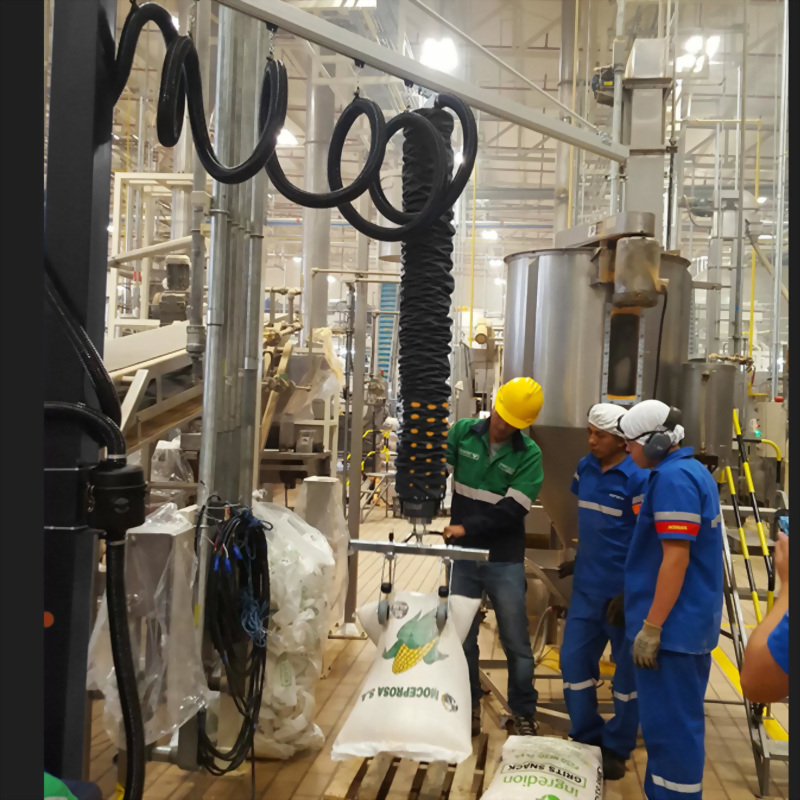 Industrial factory bag lifting system workers mocerosa