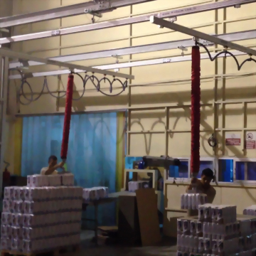 Industrial factory workers vacuum lifters material handling