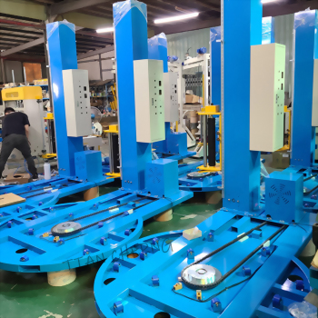 Industrial machinery assembly line blue frames