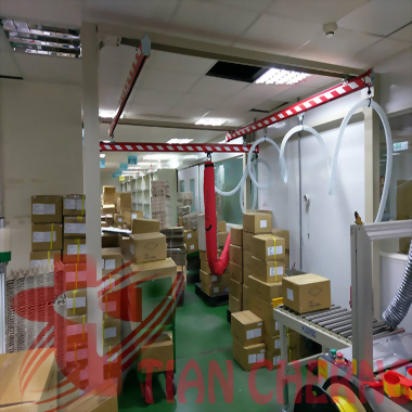 Industrial overhead rail system warehouse boxes