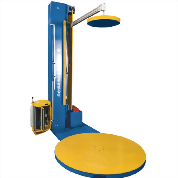 Industrial pallet stretch wrapping machine blue yellow