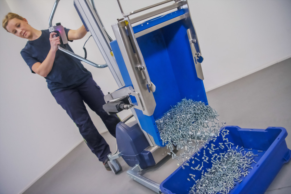 Industrial parts dispenser screws ergonomic lifter