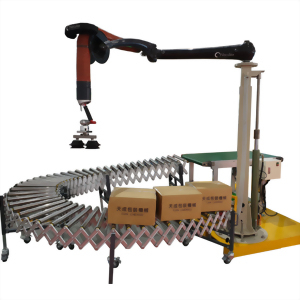 Industrial robotic arm conveyor package handling system