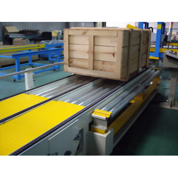 Industrial roller conveyor system wooden crate