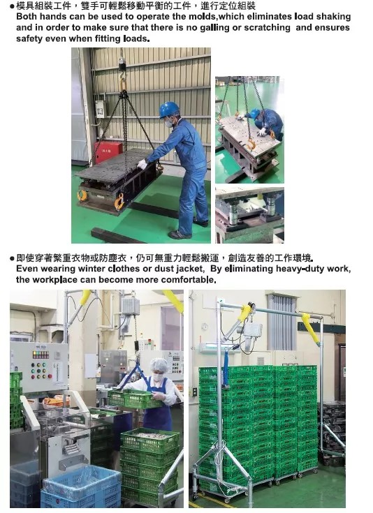 Operator comfortably handling a workpiece with the Moon Lifter electric balancer