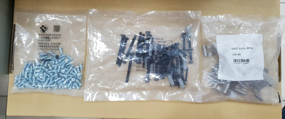 Packaging machine hardware kits fasteners allen keys