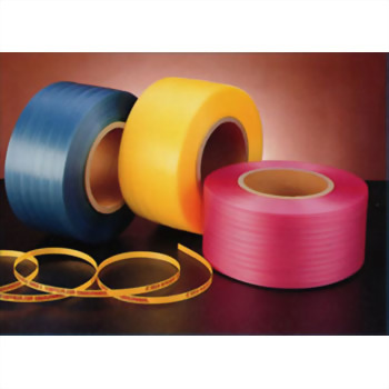 Plastic strapping rolls blue yellow pink