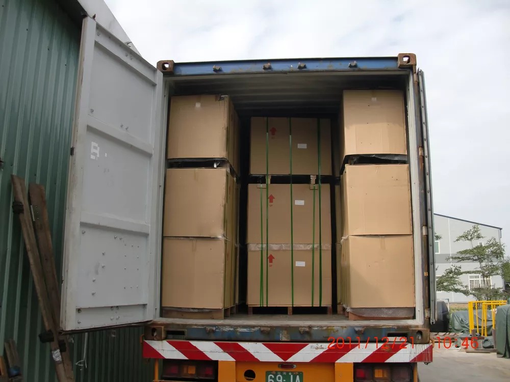 Securely strapped cardboard boxes ready for shipping and logistics.