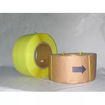 A yellow roll of pure material grade PP strapping band